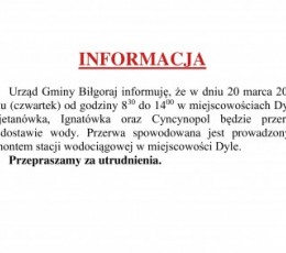 INFORMACJA DLA MIESZKAŃCÓW DYL, KAJETANÓWKI, IGNATÓWKI i CYNCYNOPOLA